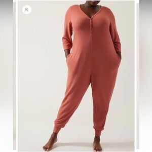 Athleta Wind Down Sleep Romper Terracotta Waffle Knit Size 3X